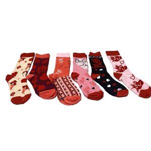 Valentines Day Socks Variety Set 6 Pairs Women, Roses, Pink Red Hearts Socks New